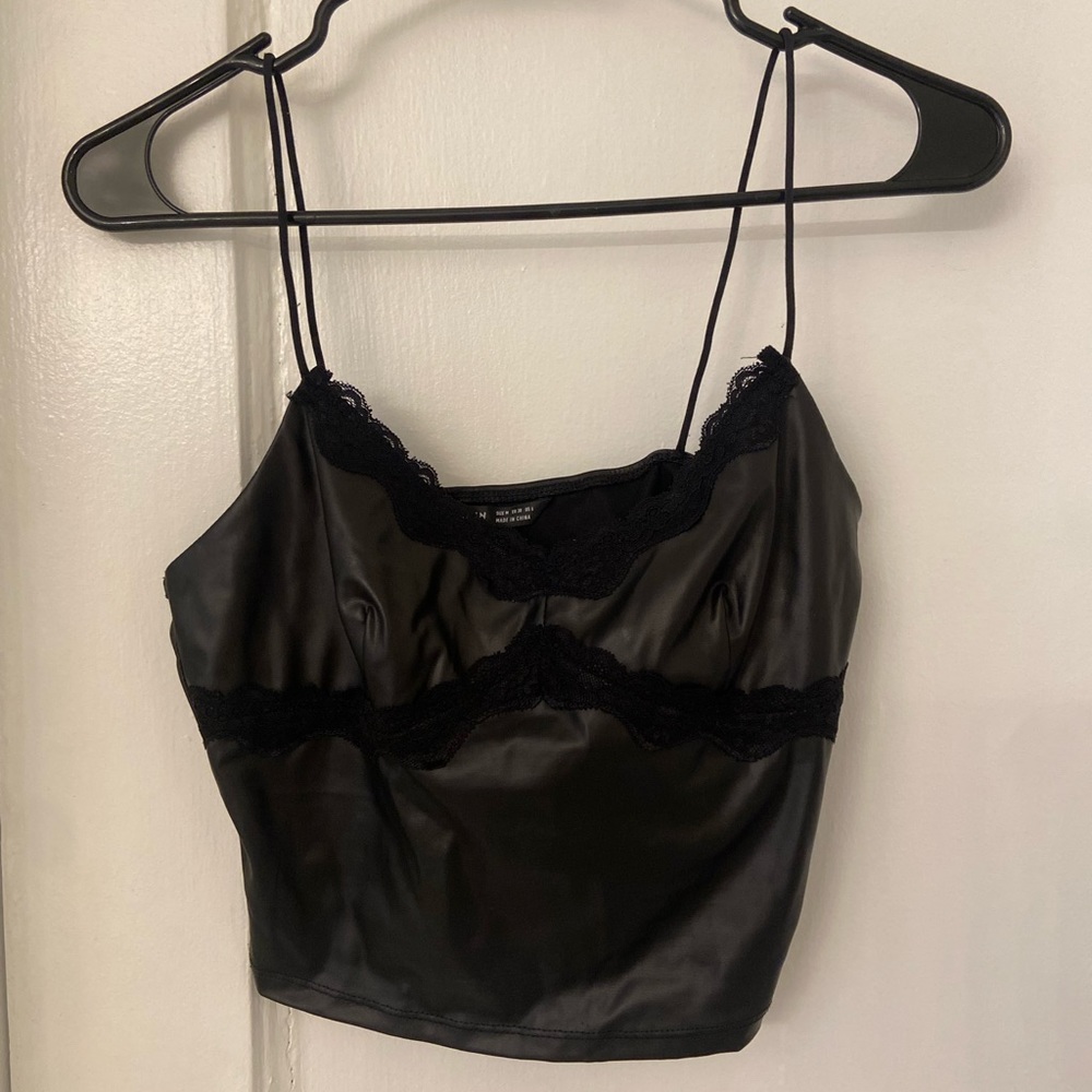 Shein black leather lace tank top